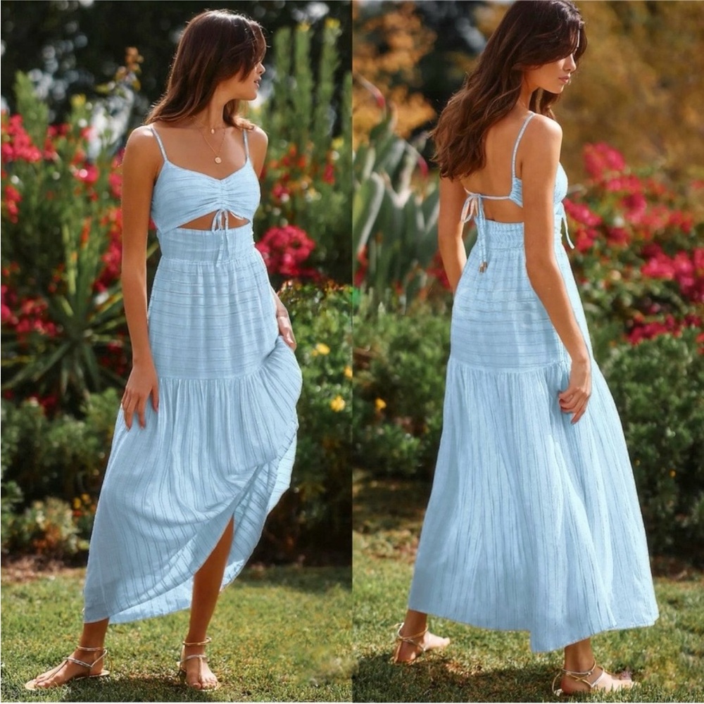 l*space Light Blue Tiered Maxi Dress with Cutout